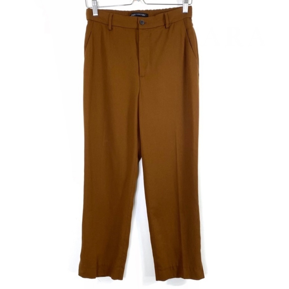 ZARA Classic Slim Fit Ankle Trouser Pants in Russet Brown Size S - Picture 2 of 9